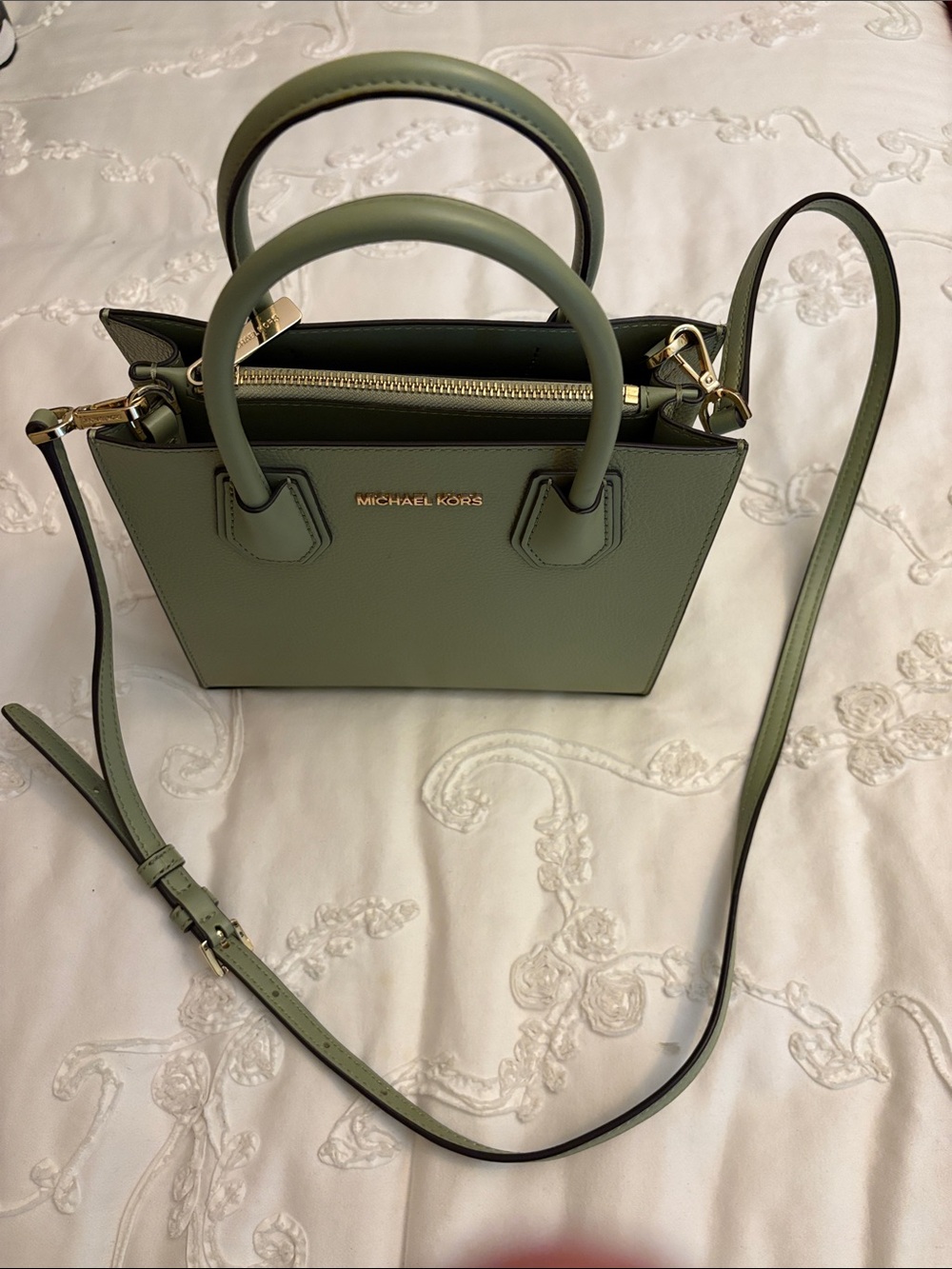 Michael Kors Sage Green Leather Mini Satchel with Adjustable Strap